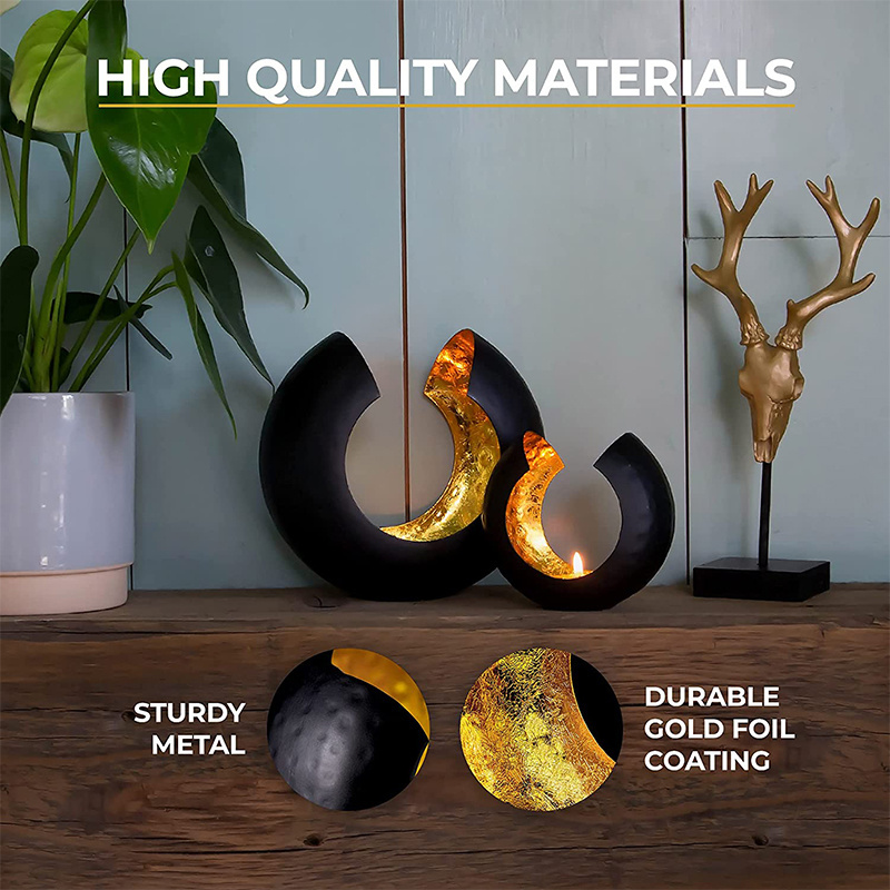 High-quality metal Set of 2 Tea light holder with gold foil lining Home decoration Autumn tea lights stand for Perfect gifts