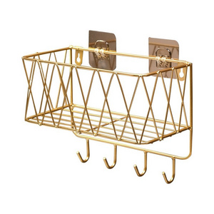 Hot sale Bathroom Wall Hanging storage shelf  Golden Metal Wire Shower Shelf Rack  cosmetics Waterproof storage rack