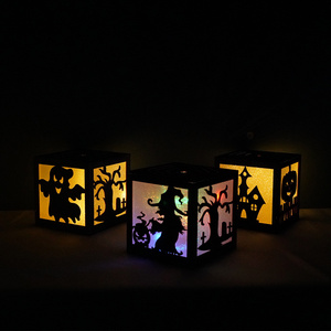 Mini Light Up Led String Lights Wooden Craft Halloween Gost Lantern Hat Pumpkin Jack-o-lantern