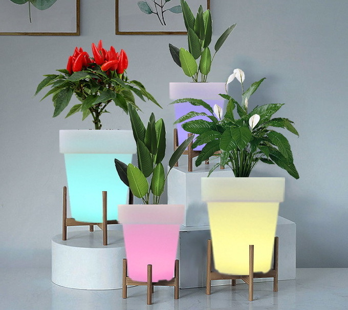 light up outdoor flower pots led decoration waterproof solar power garden products planter flower mushroom standing floor lamp