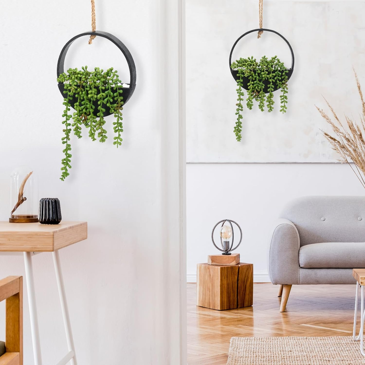 2pcs Hanging Plants Fake String of Pearls in Pot with Lanyard  Indoor Outdoor Plastic Boho Wall Decor