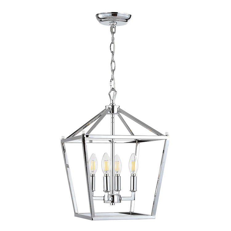 Entryway Kitchen 4-lights Chrome Metal Lantern Fixtures Modern Hanging Pendant Light