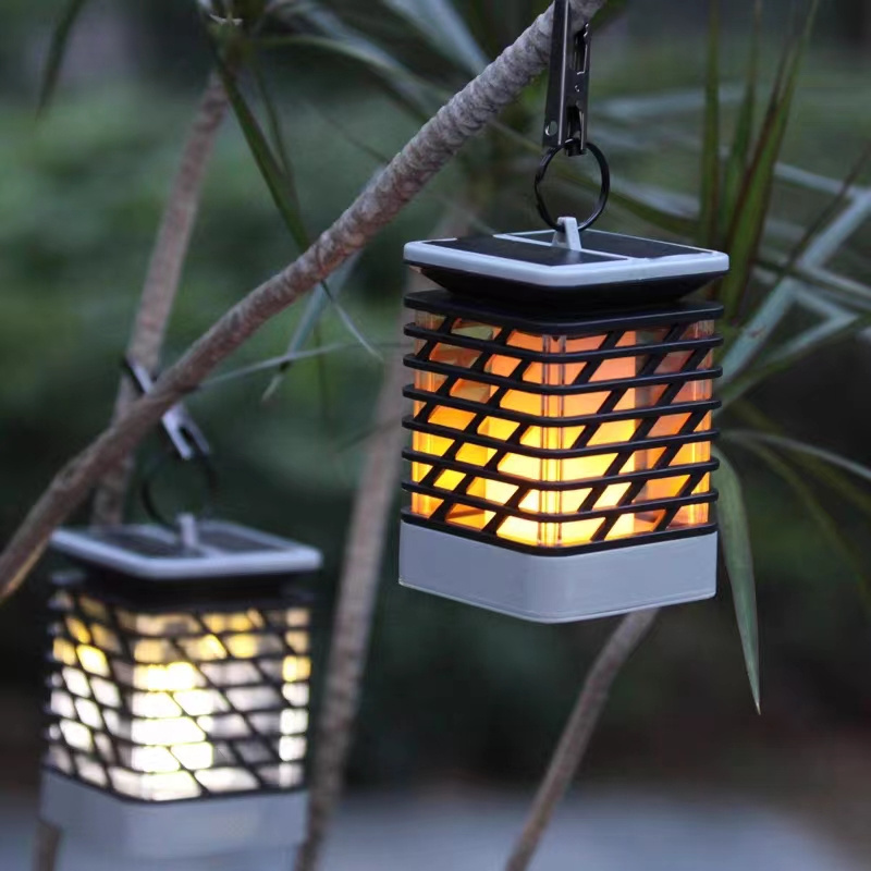 5 Inch Waterproof LED Flickering Flameless Candle Decorative Lights Outdoor Garden Hanging Lanterns Solar Lantern Set