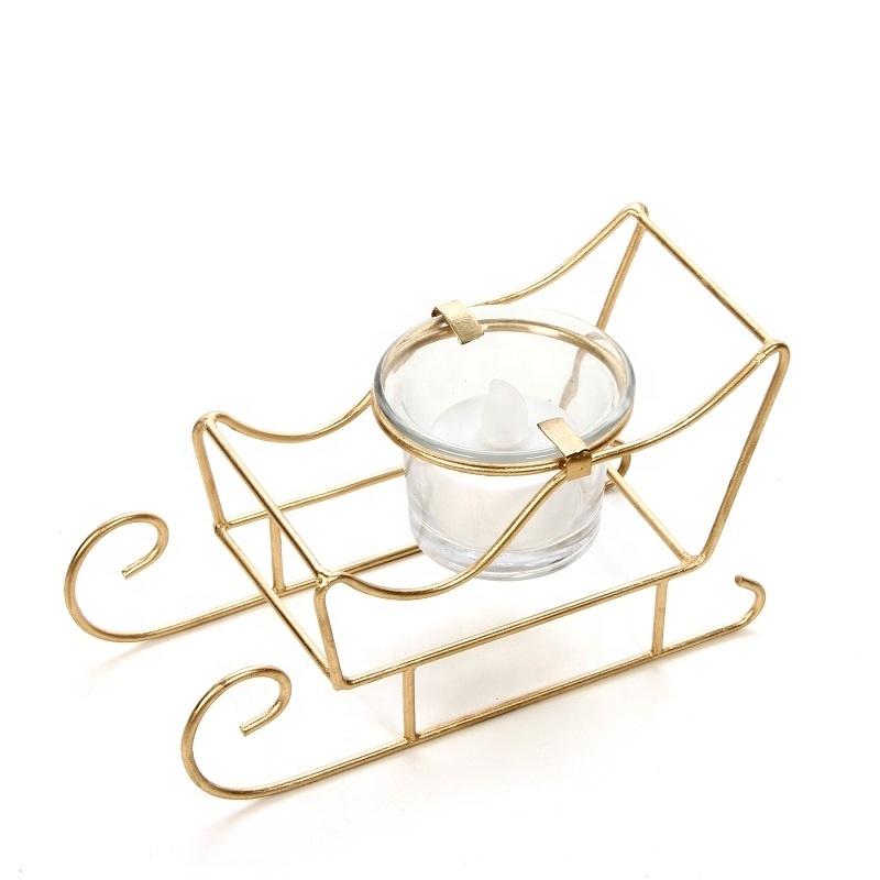 Gold Decorative Clear Metal Tealight Candle Holder with Glass Cup For Home