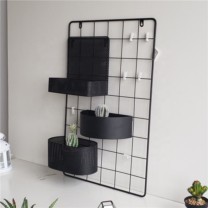 Nordic hot sale Simple Style Decorative Black Garden Metal Wire Wall Hanging Decorative Planter mount Shelf