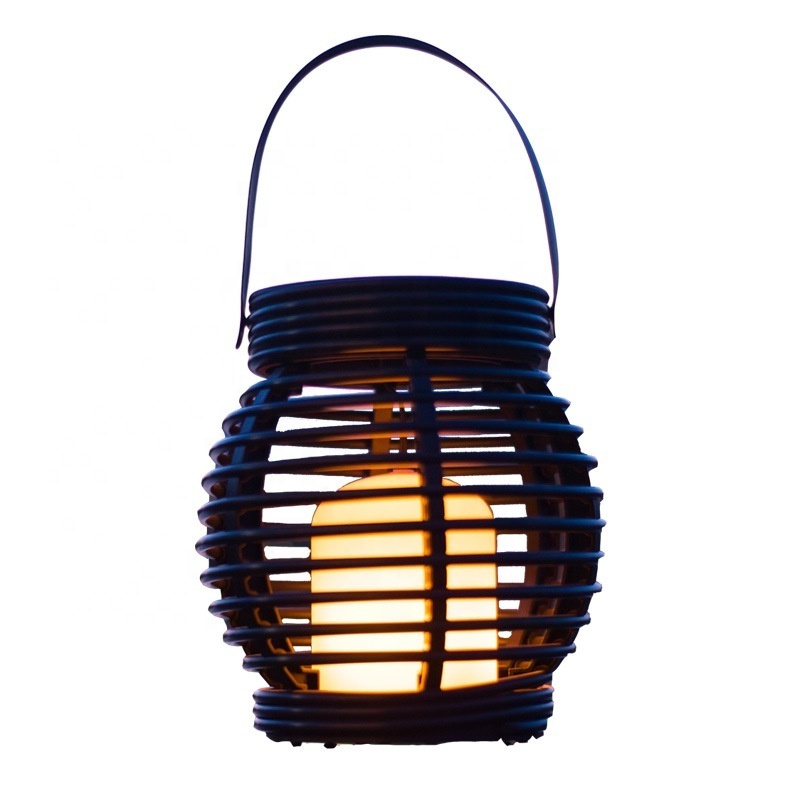 Waterproof Outdoor Hanging Solar Light Lantern Plastic Weave Garden LED Light Powered by Solar Panel