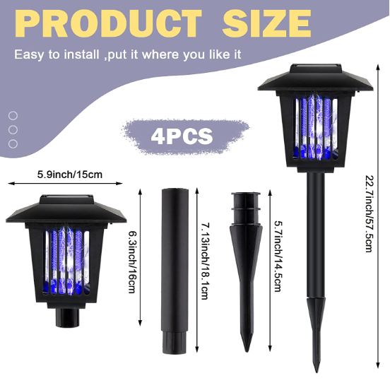 4 Pcs Waterproof Mosquito Killer Lighting Lamp Outdoor Bug Repellent 2 in 1 Solar Insect Killer Torch Fly Mosquito Zapper