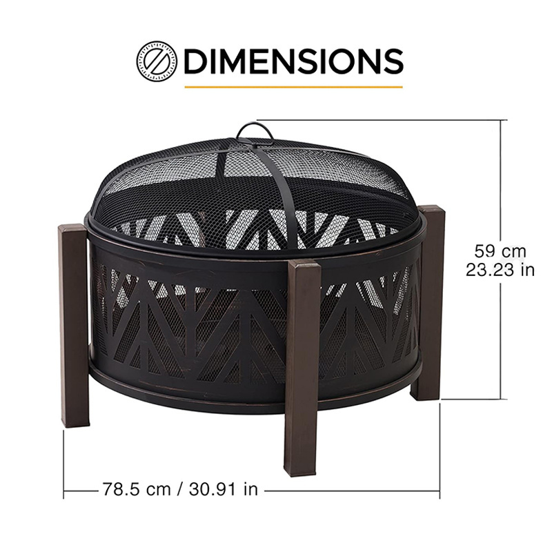 27 in. Large Fire Pits for Outside Round Wood-Burning Fire Pit, Outdoor Patio Steel Bowl Shape Fire Pit with Mesh