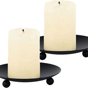 Classic Decorative Iron Black GIod Plate Pillar Candle Plate Candle Holder Stand for Home and Table Centerpiece