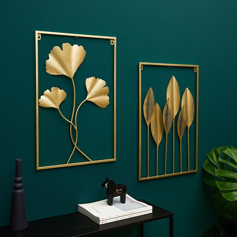 Modern Metal Leaf Wall Decoration Unique Gold Hanging Arts Crafts Home Wall Decor Flower Metal Frame Hanging  Art