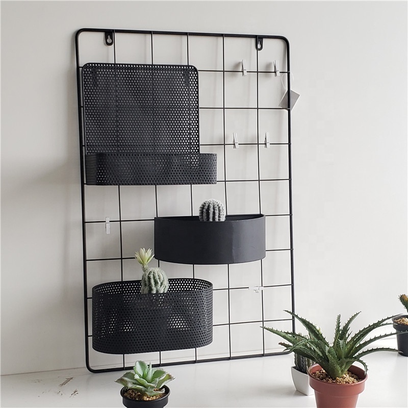 Nordic hot sale Simple Style Decorative Black Garden Metal Wire Wall Hanging Decorative Planter mount Shelf