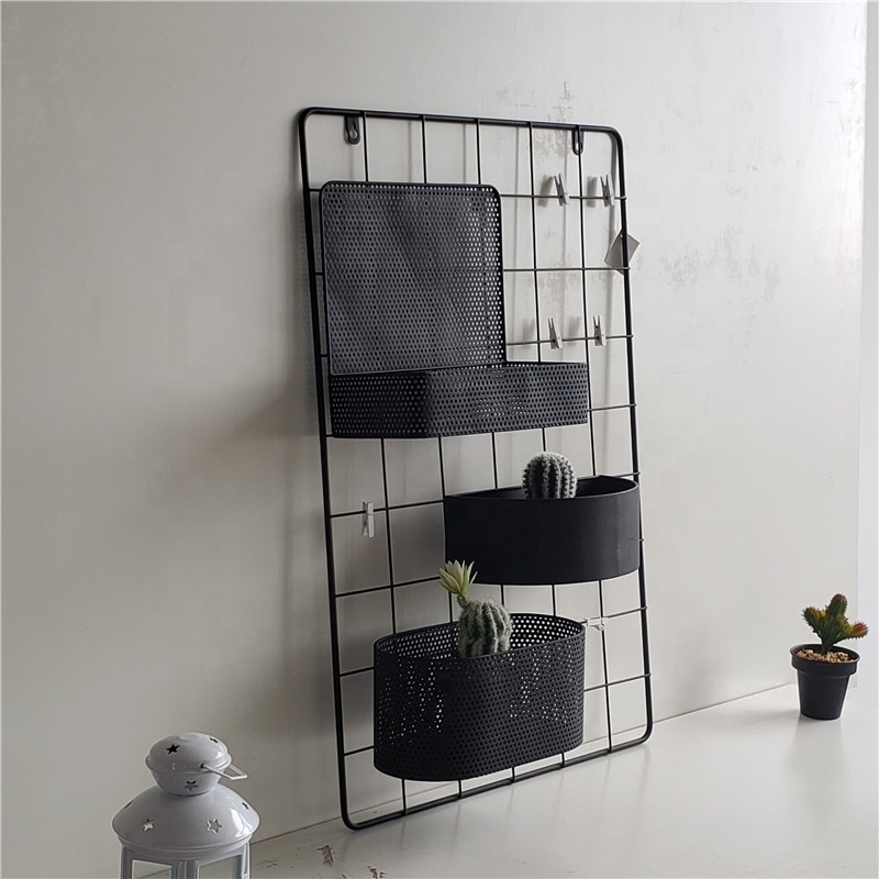 Nordic hot sale Simple Style Decorative Black Garden Metal Wire Wall Hanging Decorative Planter mount Shelf