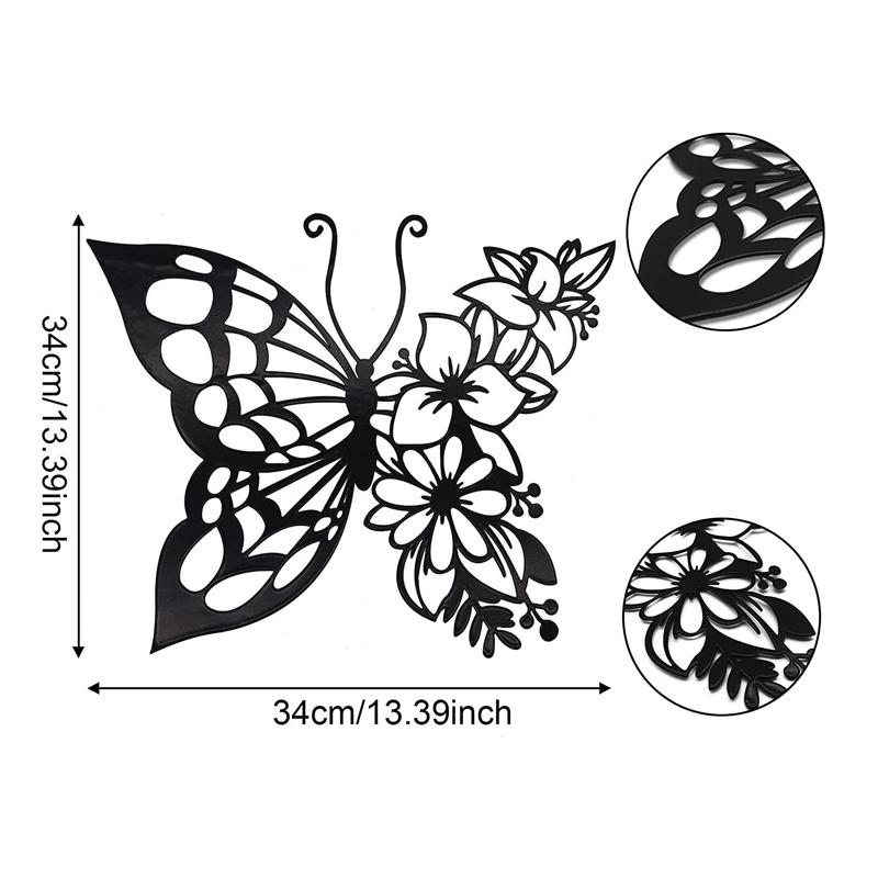 Decoration Art Wall Black Butterfly Metal Hanging Appearance Wall Decor for Home