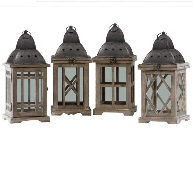 Hot Sell Assorted Camping Lantern Iron Wood Candle Lantern,Wooden Lantern For Decor Home