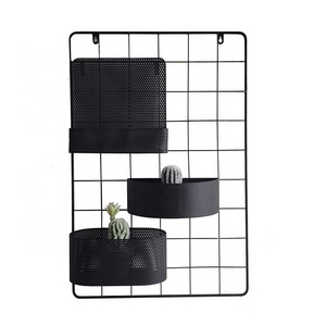 Nordic hot sale Simple Style Decorative Black Garden Metal Wire Wall Hanging Decorative Planter mount Shelf