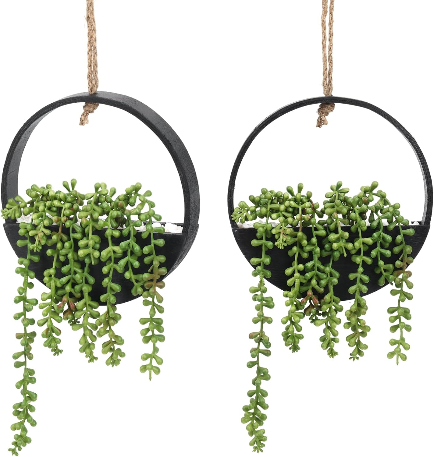 2pcs Hanging Plants Fake String of Pearls in Pot with Lanyard  Indoor Outdoor Plastic Boho Wall Decor