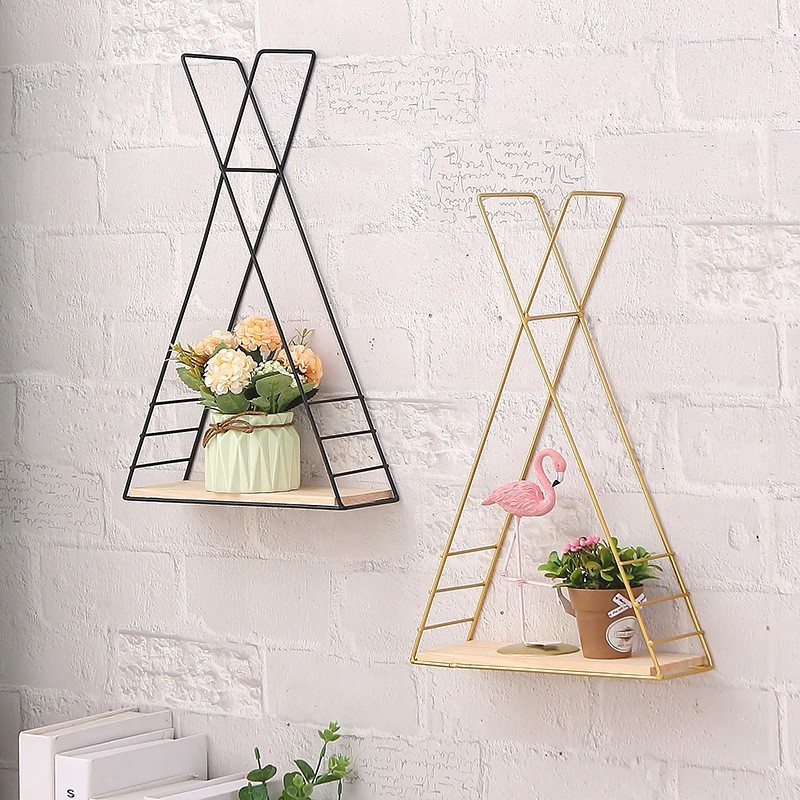 Nordic Iron Art Metal Wall Triangular Decorative Shelf Creative Geometric Wall Hanging Storage Shelf