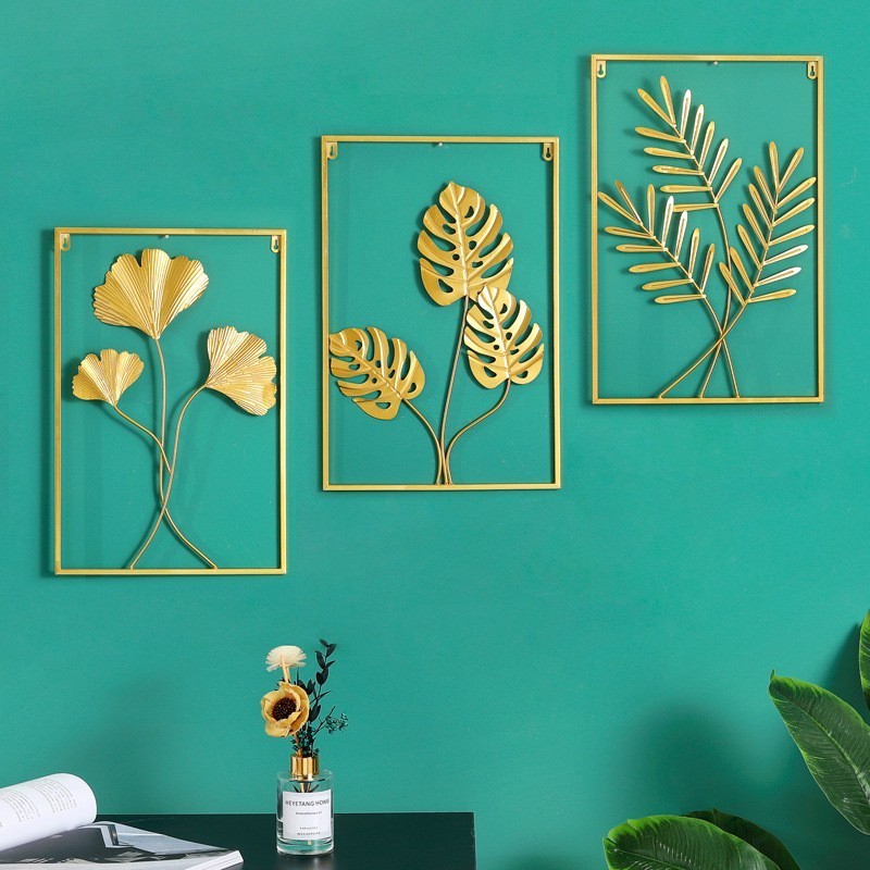 Modern Metal Leaf Wall Decoration Unique Gold Hanging Arts Crafts Home Wall Decor Flower Metal Frame Hanging  Art