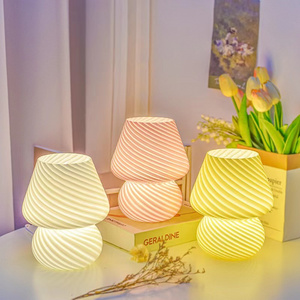 Translucent Murano Vintage Style Striped Lamp Glass Table Bedside LED Lamps Small Mushroom Decor Night Light