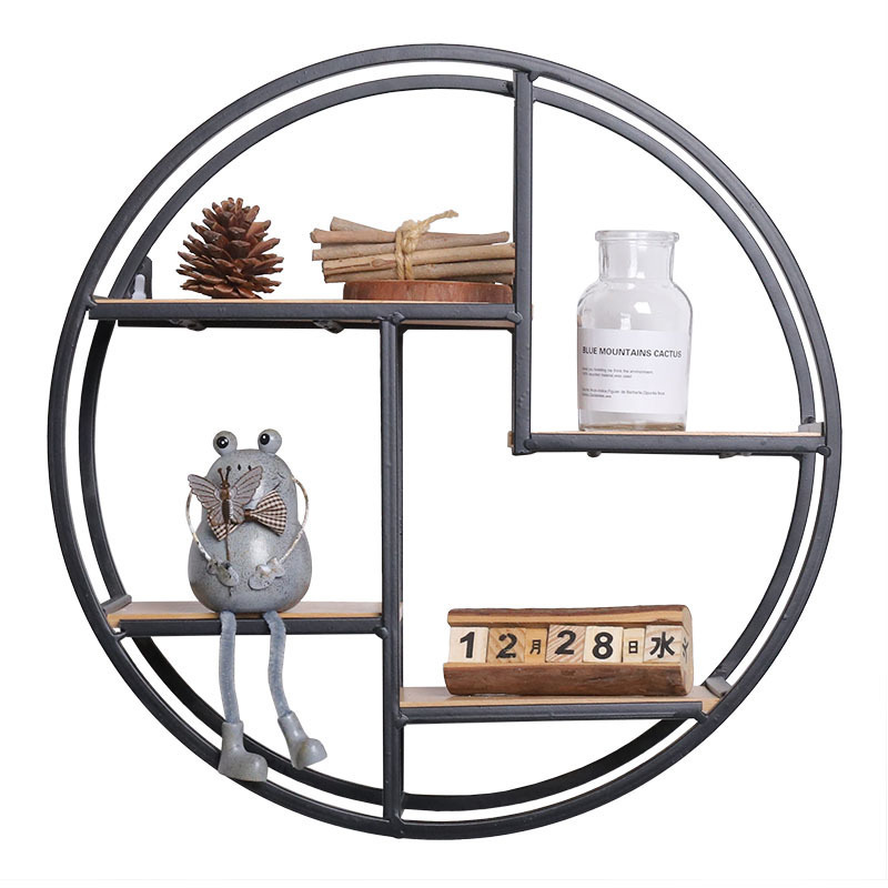 Bedroom Kitchen Office shelves Metal Iron Craft Display Rack Storage  wood round metal wall shelf for home decor