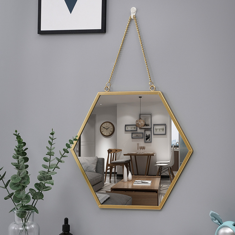 Modern Luxury Hexagonal Decorative Luxury Gold Wall Mirror for Hotel Bathroom