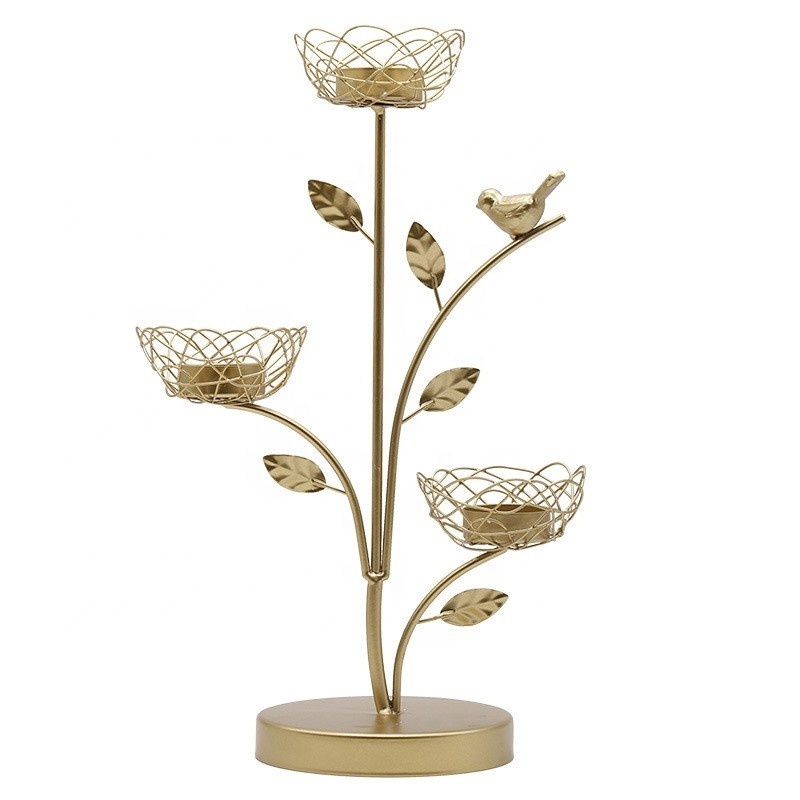 Cheap Custom Metal Lotusflower Gold Bird Round Rose Tealight Flower Candle Stick Holder Sets