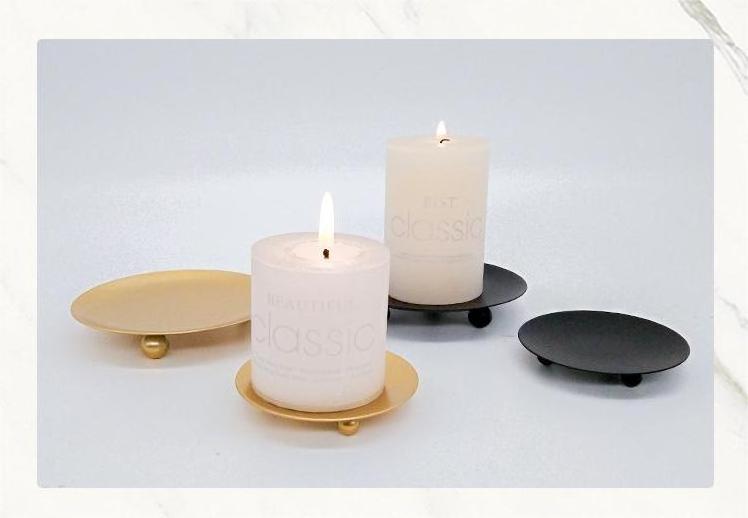 Classic Decorative Iron Black GIod Plate Pillar Candle Plate Candle Holder Stand for Home and Table Centerpiece