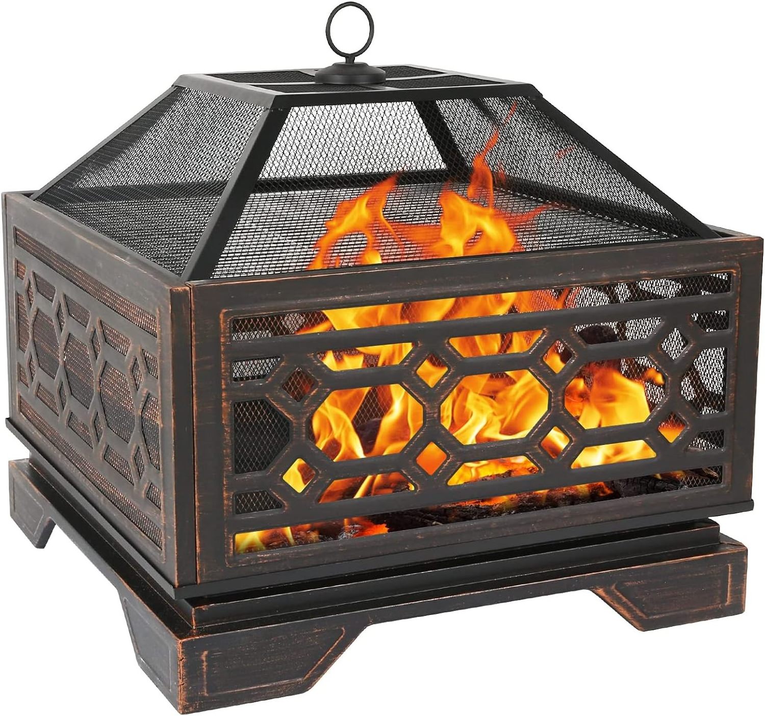 26 Inch Outdoor Fire Pit Square Extra Deep Wood Burning Firepits Large Bonfire with Cooking Grate & Poker