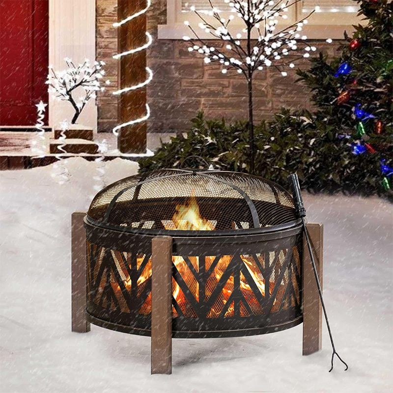 27 in. Large Fire Pits for Outside Round Wood-Burning Fire Pit, Outdoor Patio Steel Bowl Shape Fire Pit with Mesh