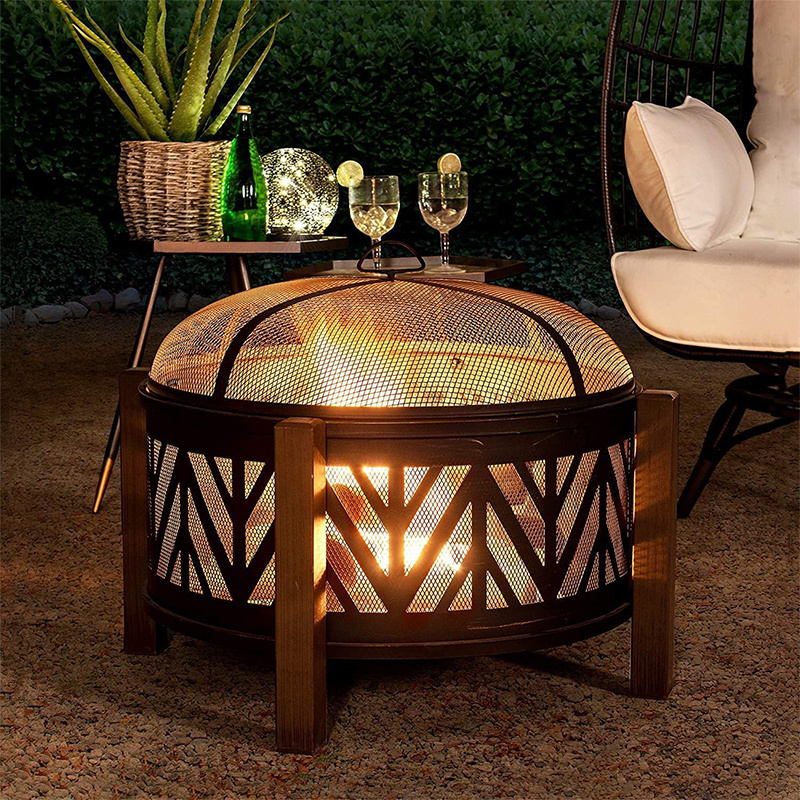 27 in. Large Fire Pits for Outside Round Wood-Burning Fire Pit, Outdoor Patio Steel Bowl Shape Fire Pit with Mesh