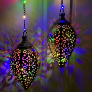 2 Pack Delicate Garden Decoration Lantern Colorful LED Moroccan Turkish Lamp Hanging Outdoor Garden Decor Solar Lights