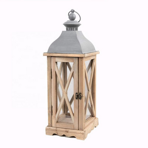 Wooden Decorative Candle Lantern Vintage Rustic Large Hanging Candle Holder For Indoor Outdoor Use