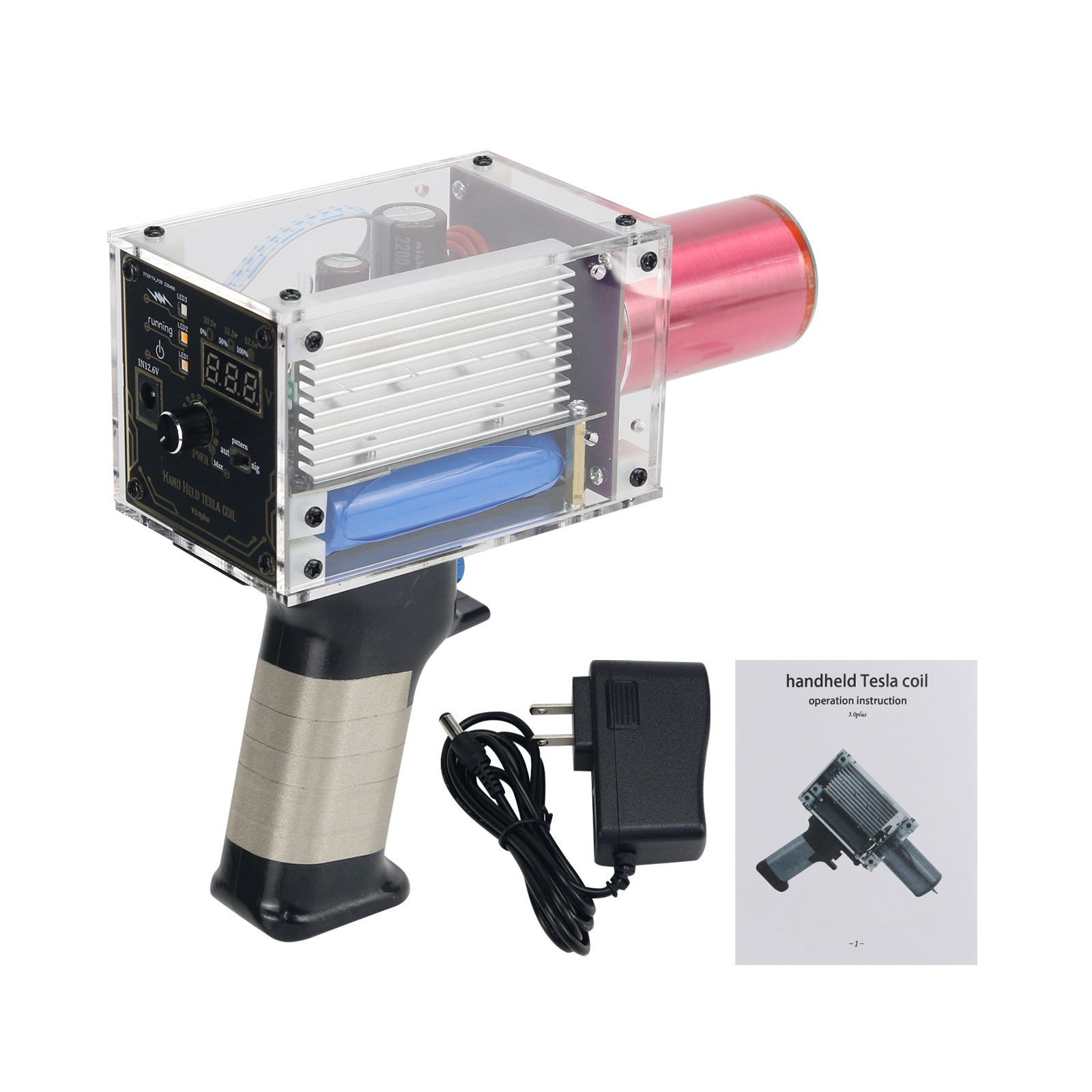 Third Generation Plus Enhanced Version Coil Gun Handheld Magnetic Energy Generator with Power Adapter