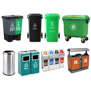 Recycle outdoor stainless steel wheeled garbage container foot pedal wood plastic metal dustbin lock rubbish waste bin trash can