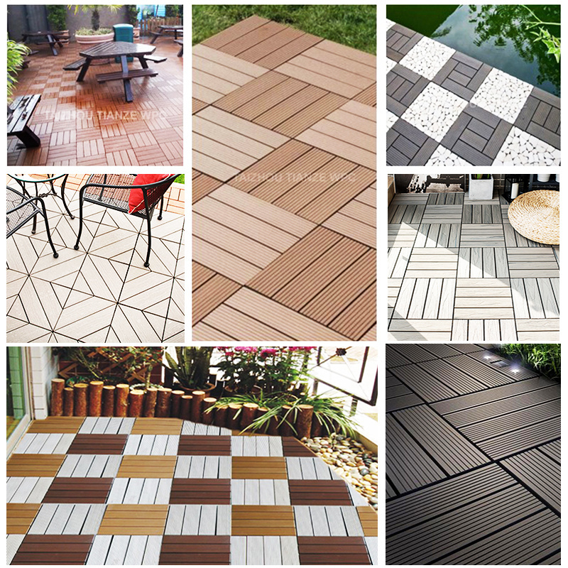 Outdoor exterior home garden cheap WPC DIY interlocking wood plastic composite floor deck tiles