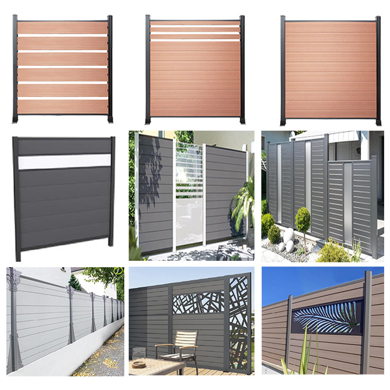 Garden home decorative gate door wood plastic composite board fencing privacy modern classic zaun wpc fence panel aluminum post