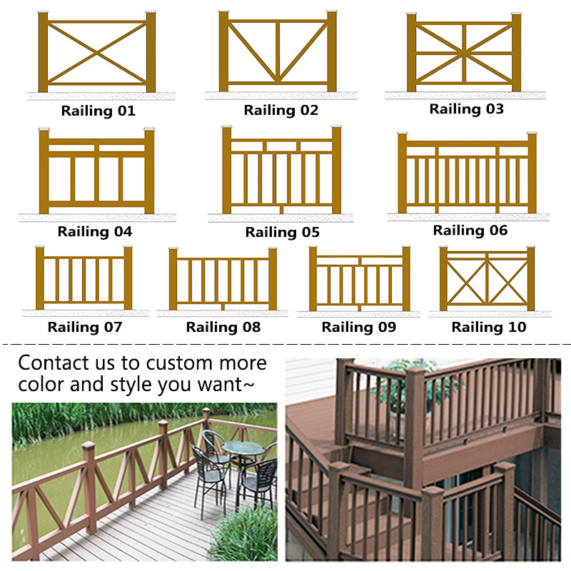 Exterior handrail accessories cover wpc balcony railing designs wood plastic composite wpc rail balustrades