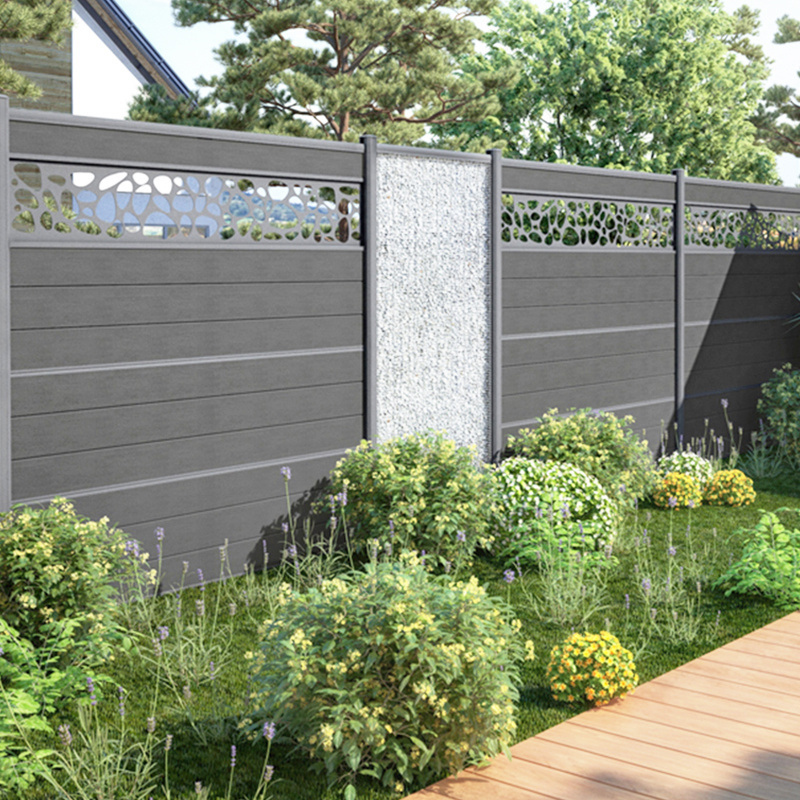 Garden yard wood plastic composite border easy install outdoor wpc laminated garden wall fence panel set post steel