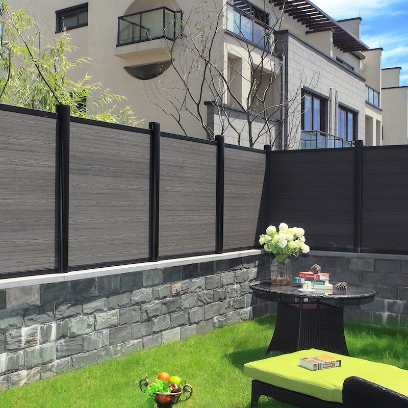 Home yard safety rustic minimalist luxury european fence panel wood plastic composite recycled metal aluminum post wpc fence set