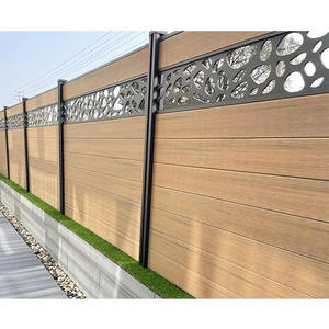 Home yard safety rustic minimalist luxury european fence panel wood plastic composite recycled metal aluminum post wpc fence set