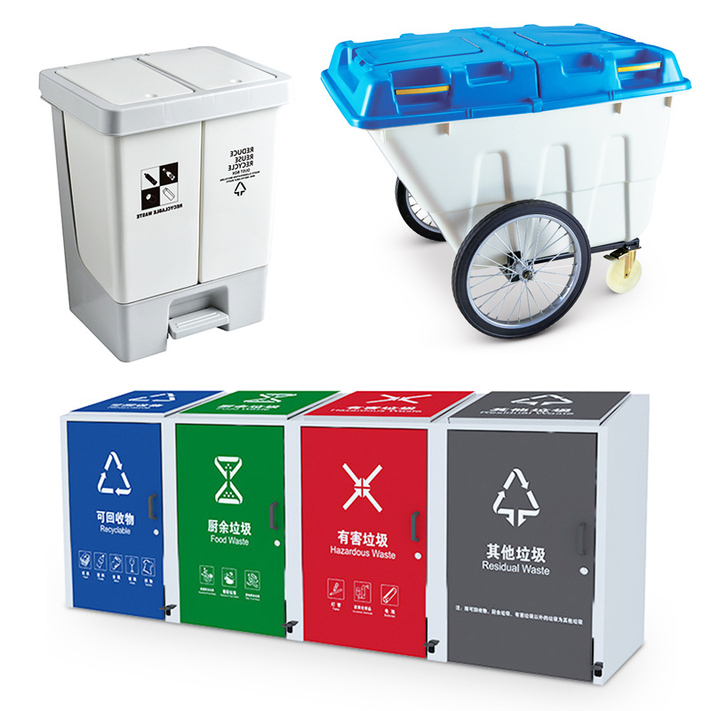 Outdoor steel trash can plastic wheel garbage large sorting metal garden double seperation sorting trash bin waste trolley bin