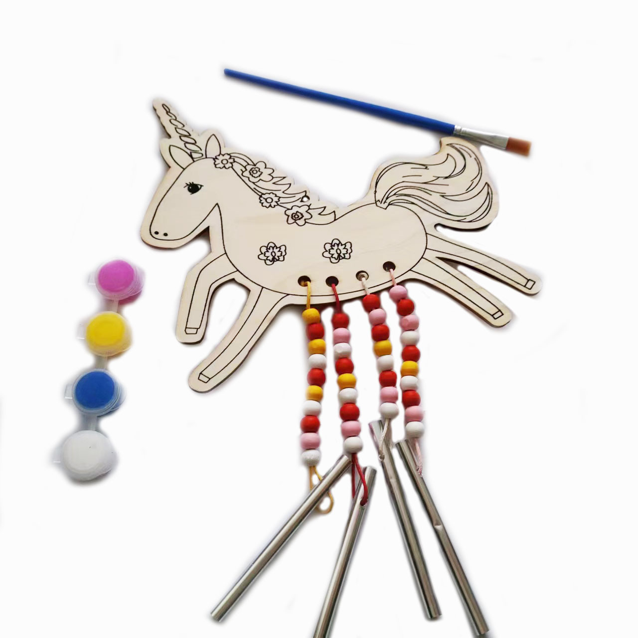 Valentine's Day Gifts for Kids Unicorns Wind Chime Wooden Arts and Crafts for Girls Boys DIY WithPainting Tools beads Windchimes