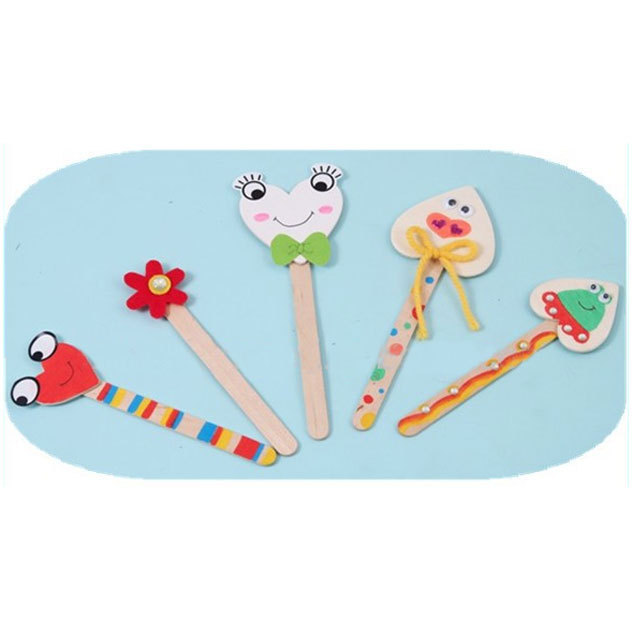 Popular children's color DIY wooden stick hand fan craft wooden stick