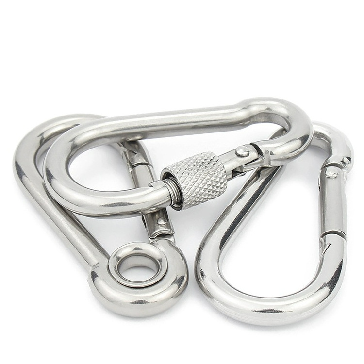 304 Stainless Steel Snap Hook Locking Gourd Shape Safety Keychain Strap Wire Gate Screw Eye Carabiner Spring Hook