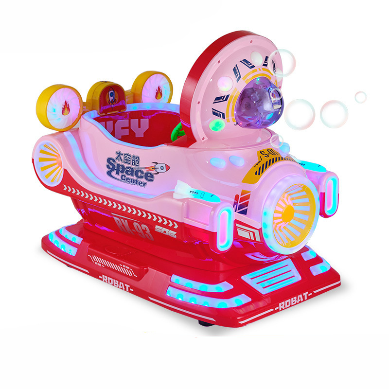 New Electric Coin Blowing Bubble Space Module Toy Car Commercial MP5 Interactive Children Swing Machine