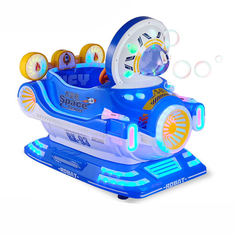 New Electric Coin Blowing Bubble Space Module Toy Car Commercial MP5 Interactive Children Swing Machine