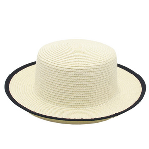 Hemming Brim French straw hat spring and summer sun protection sunshade style lady light casual straw flat top hat