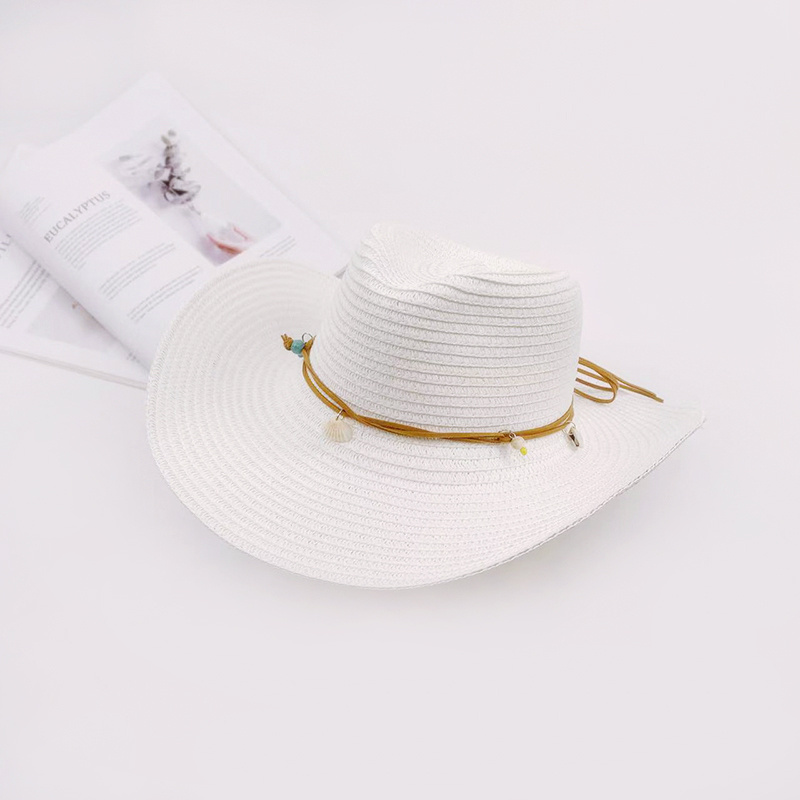 Classic Western Upturned Wide Brim Shell-ribbon Cowboy Fedora Hat