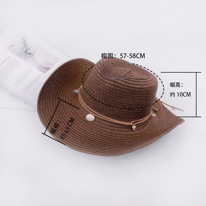 Classic Western Upturned Wide Brim Shell-ribbon Cowboy Fedora Hat