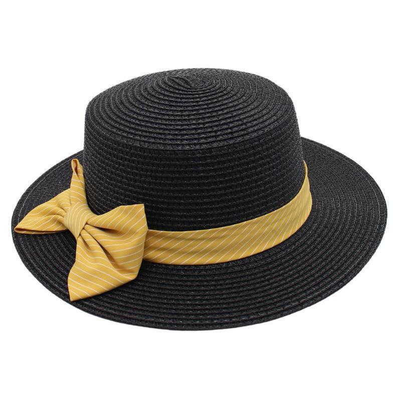 Wholesale  women's sun visor bow straw summer French beach hat seaside straw flat top hat